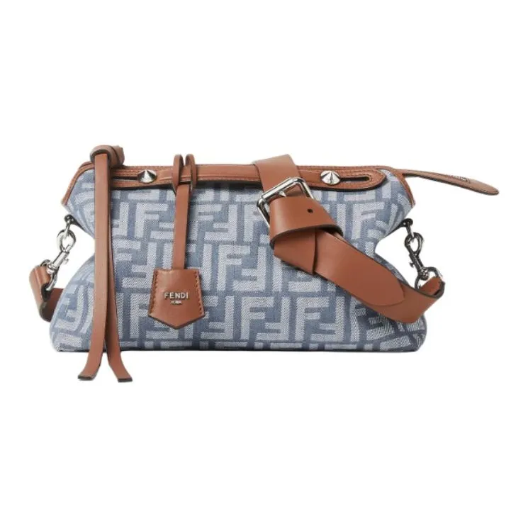 FENDI Jacquard Fabric With Calfskin Shoulder Bag, Crossbody Bag, Handbag Medium Size Women's Blue-1