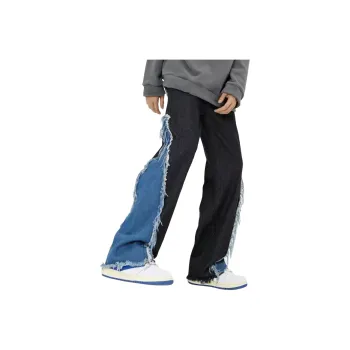 OG96 LAB Jeans Unisex Black Fringe Patchwork Color Block