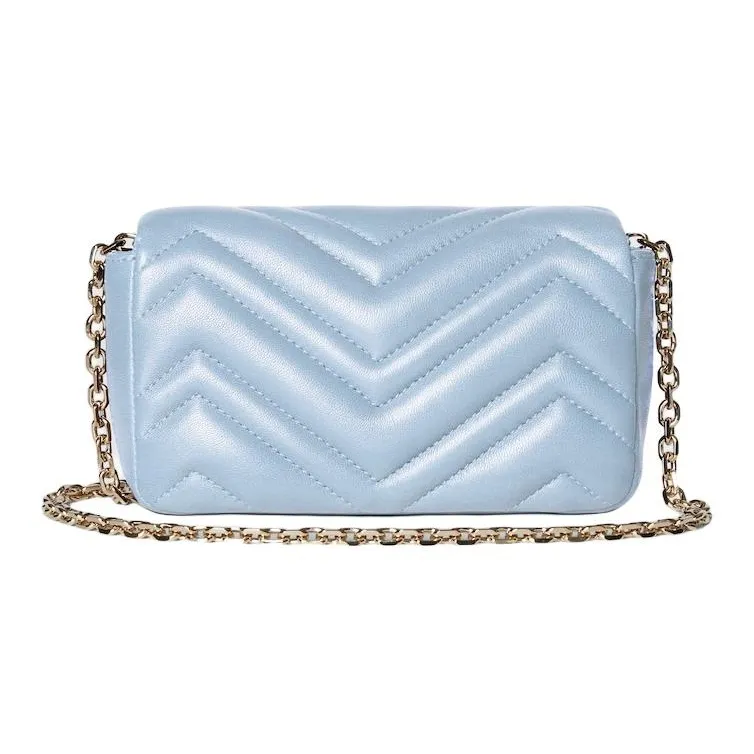 GUCCI GG Marmont Lambskin Shoulder Bag Mini Women's Light Blue-2