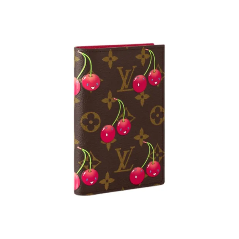 LOUIS VUITTON Takashi Murakami Collaboration Monogram Cherry Coated Canvas Card Holder Passport Holder Women's Brown-1