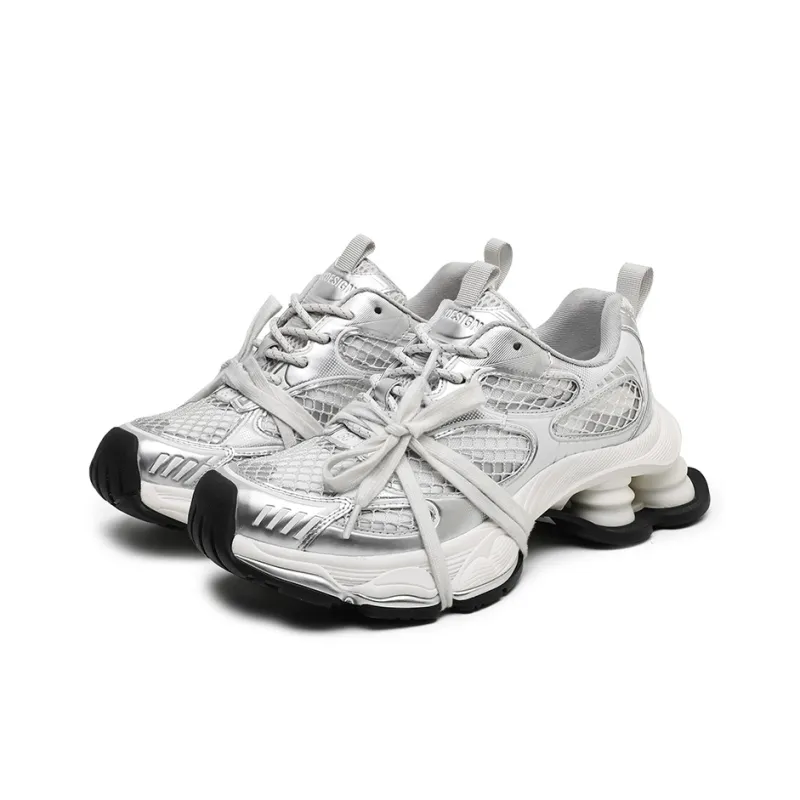 Angelmi Abrasion Resistant Lightweight Height Increasing Low Top Chunky Sneakers Unisex Silver-2