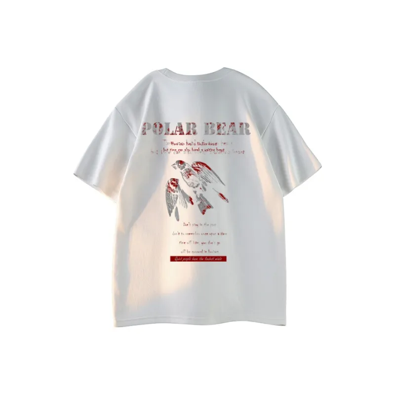 POLAR BEAR Crew Neck Lazy Comfortable Solid Color Top Couple's T Shirt Unisex-1