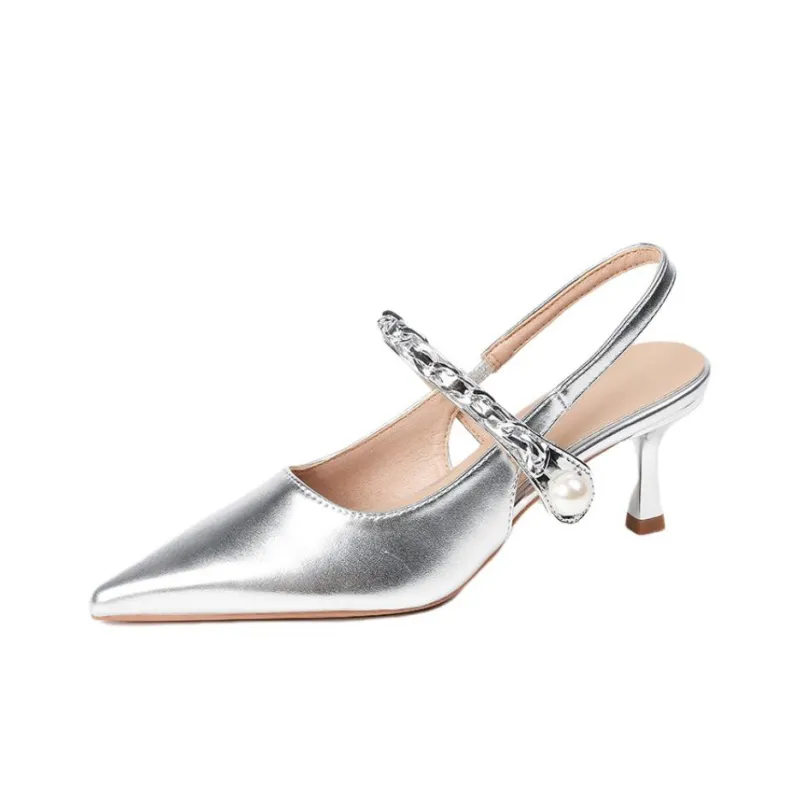 Varib Slim Heel High Heels 5CM Women's Silver-0