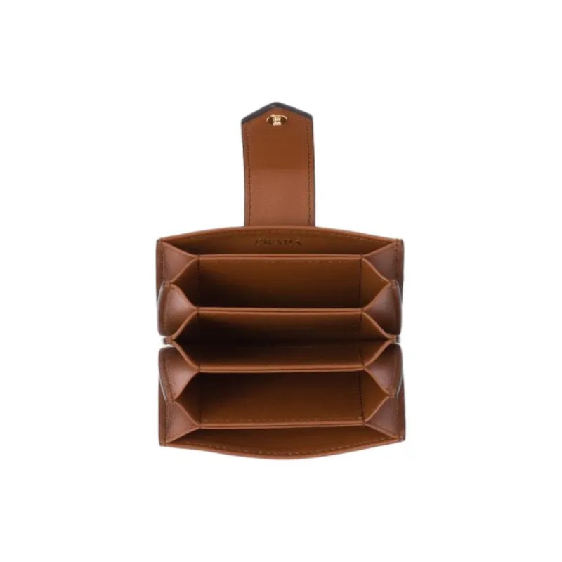 PRADA Cow Leather Card Holder Women's Brown-3