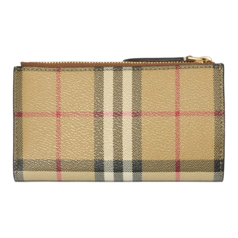 Burberry Coated Cotton Blend Fabric Wallet Medium Size Women's Beige & Heather Brown-1