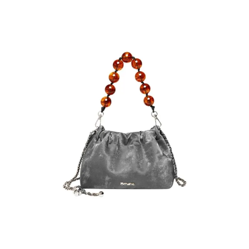 15 MINS Cow Leather Cloud Bag, Shoulder Bag, Crossbody Bag Trumpets Women's Graphite Black/Milkshake White/Olive Green-6