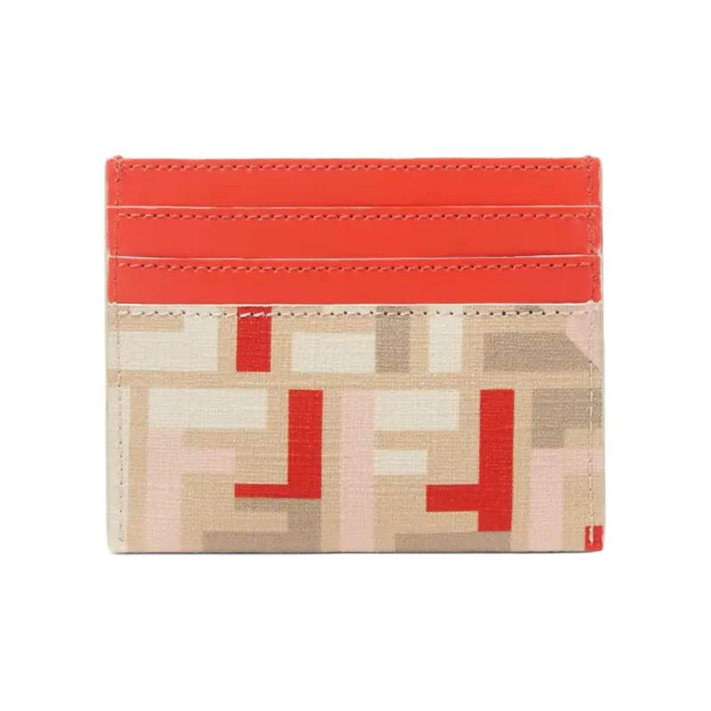 FENDI ROMA Fabric With Calfskin Card Holder Women's Beige-0
