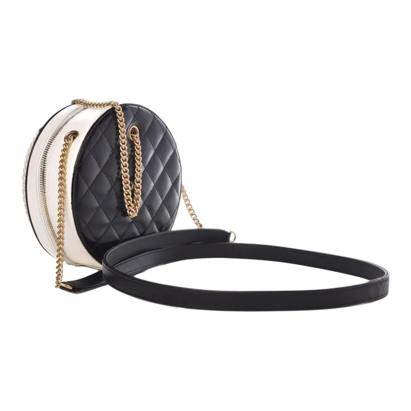 CHANEL Calfskin With Cotton Trim Round Bag, Crossbody Bag, Shoulder Bag Women's Black/White-5