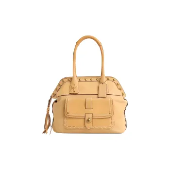 COACH Legacy Leather Handbag Regular Women's Brass & Natural