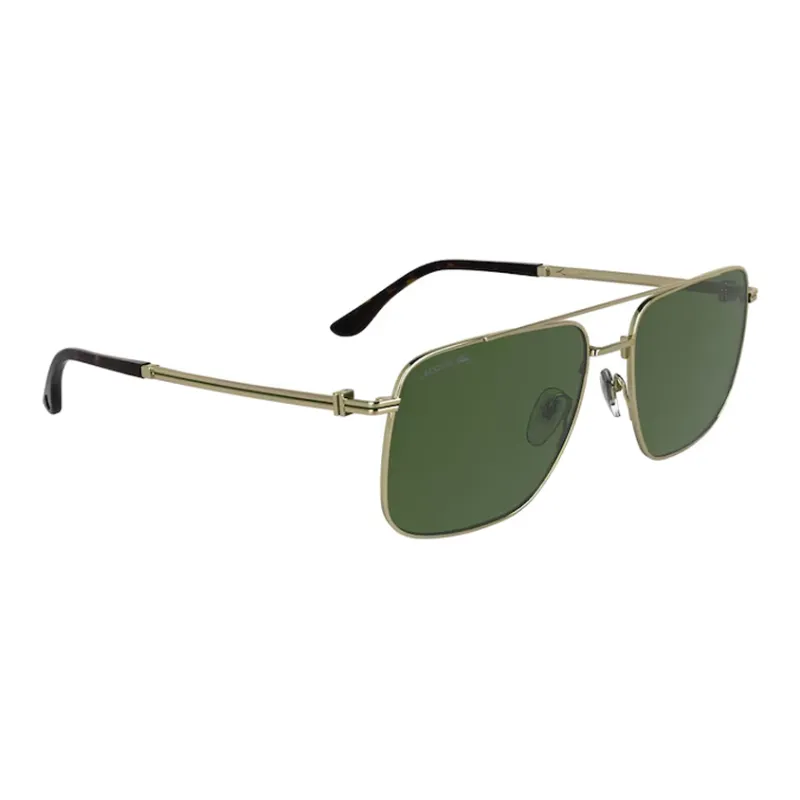 LACOSTE Metal Acetate Enamel Crocodile Leather Aviator Sunglasses Men's Gold-4