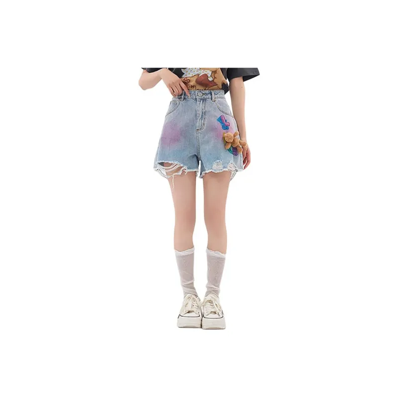 LALABOBO Denim Shorts Women's Medium Blue White-0
