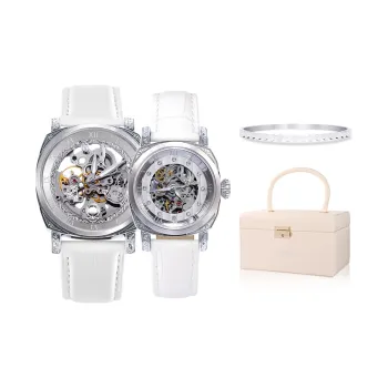 VRQ Athena/Poseidon Couple Watches Automatic Mechanical Movement Genuine Leather Strap Watch Unisex Cut Out Dial