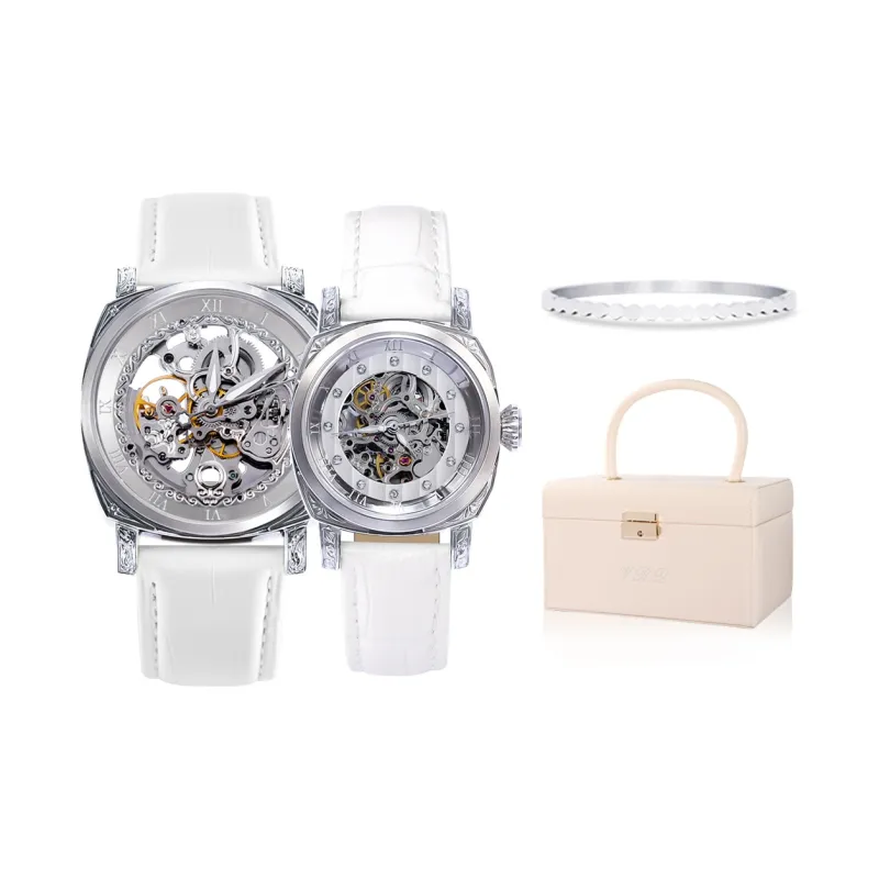 VRQ Athena/Poseidon Couple Watches Automatic Mechanical Movement Genuine Leather Strap Watch Unisex Cut Out Dial-0
