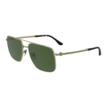 LACOSTE Metal Acetate Enamel Crocodile Leather Aviator Sunglasses Men's Gold