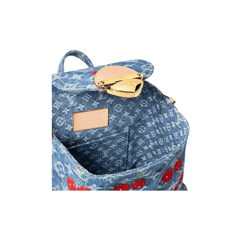 LOUIS VUITTON Takashi Murakami Collaboration Venice Monogram Cherry Denim Fabric Backpack Women's Blue-4
