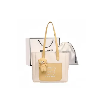 Bullrun Cow Leather With Synthetic Leather Tote Bag, Shopping Bag, Shoulder Bag Women's Beige
