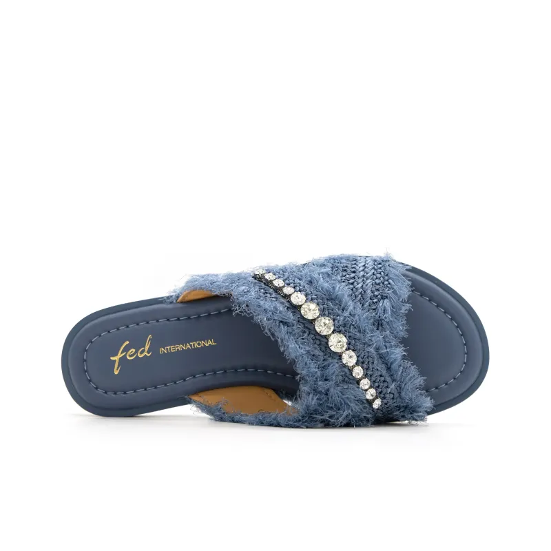 FED Rhinestone Slip Resistant Abrasion Resistant Slide Slippers Women's Blue-4
