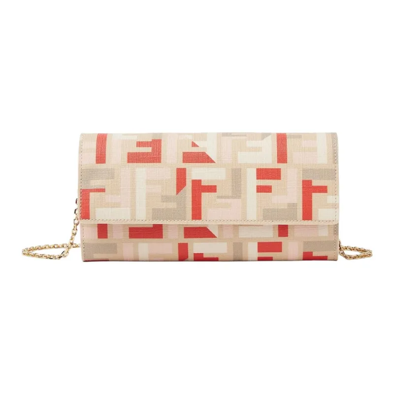 FENDI ROMA Label Clutch Women's Beige-0