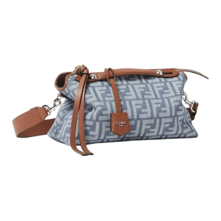 FENDI Jacquard Fabric With Calfskin Shoulder Bag, Crossbody Bag, Handbag Medium Size Women's Blue-2