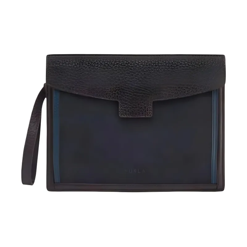 Furla Cow Leather Patchwork Suede Clutch Men's Black-0