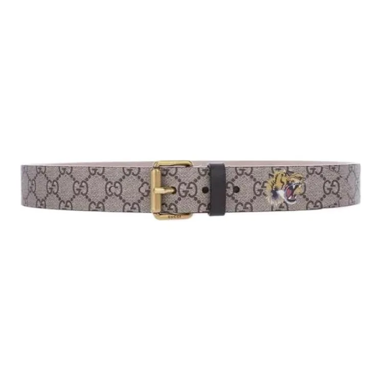 GUCCI Canvas With Genuine Leather Belts Men's Gray 3.5CM-0