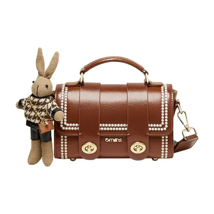15 MINS Cow Leather Crossbody Bag Handbag Shoulder Bag Small Size Women's Caramel Brown/Night Black-0