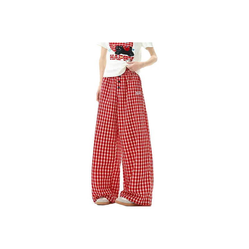 Ang2 Stu Casual Pants Unisex Red Plaid-0