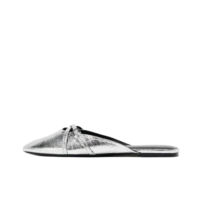ZARA Slip Resistant Closed Toe Slippers Women's Silver-0