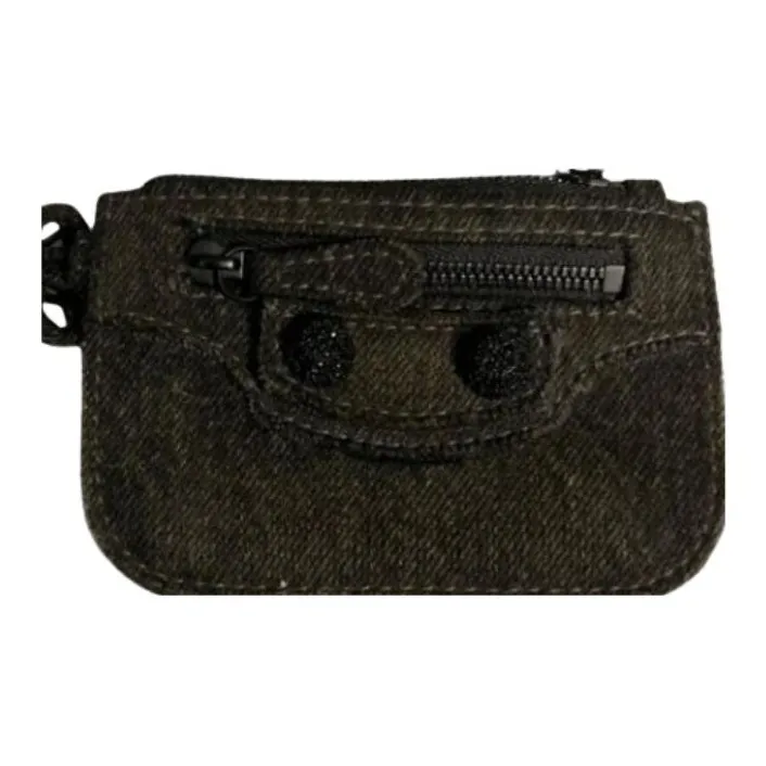 Balenciaga Washable Distressed Denim Coin Purse Women's Black-1