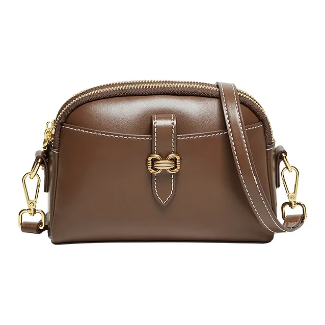 Narandu Cow Leather Shoulder Bag, Crossbody Bag, Cell Phone Pouch Mini Women's Cheese White & Coffee-5