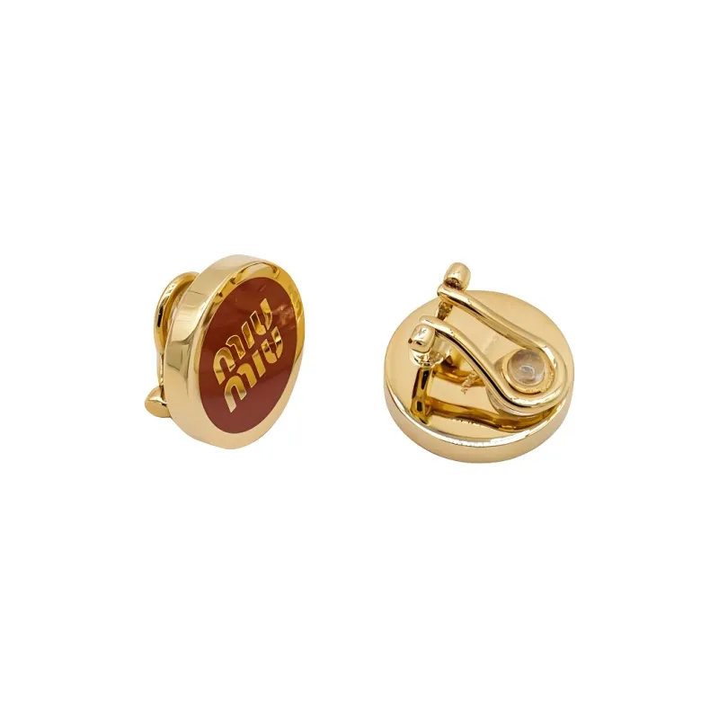 MIU MIU Stud Earrings Women's Red Gold-2