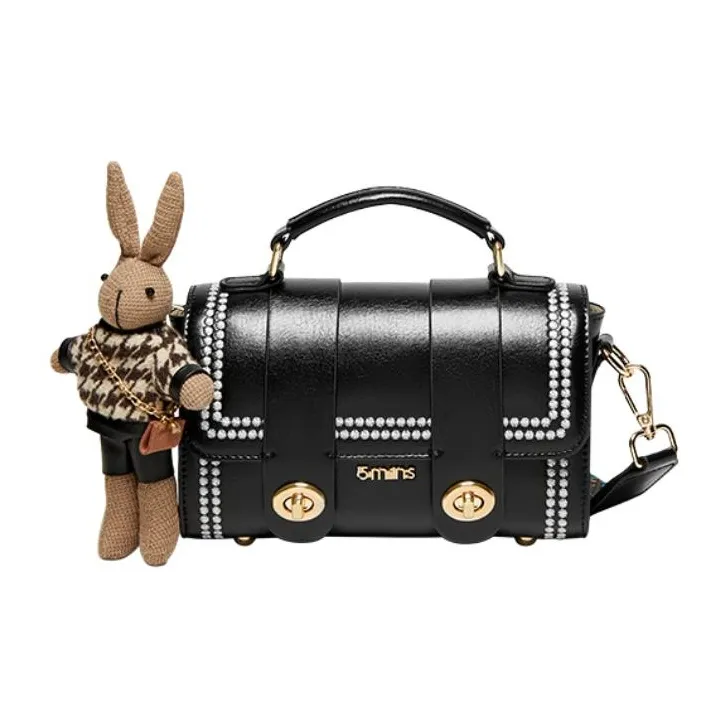 15 MINS Cow Leather Crossbody Bag Handbag Shoulder Bag Small Size Women's Caramel Brown/Night Black-6