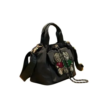 GELANDAI South Korean Silk Cloud Bag, Shoulder Bag, Crossbody Bag, Handbag Women's Black/Red