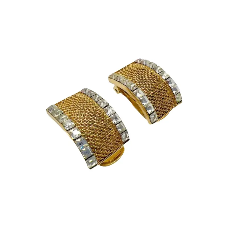 Balenciaga 1980s Crystal embellished Mesh Earrings-1