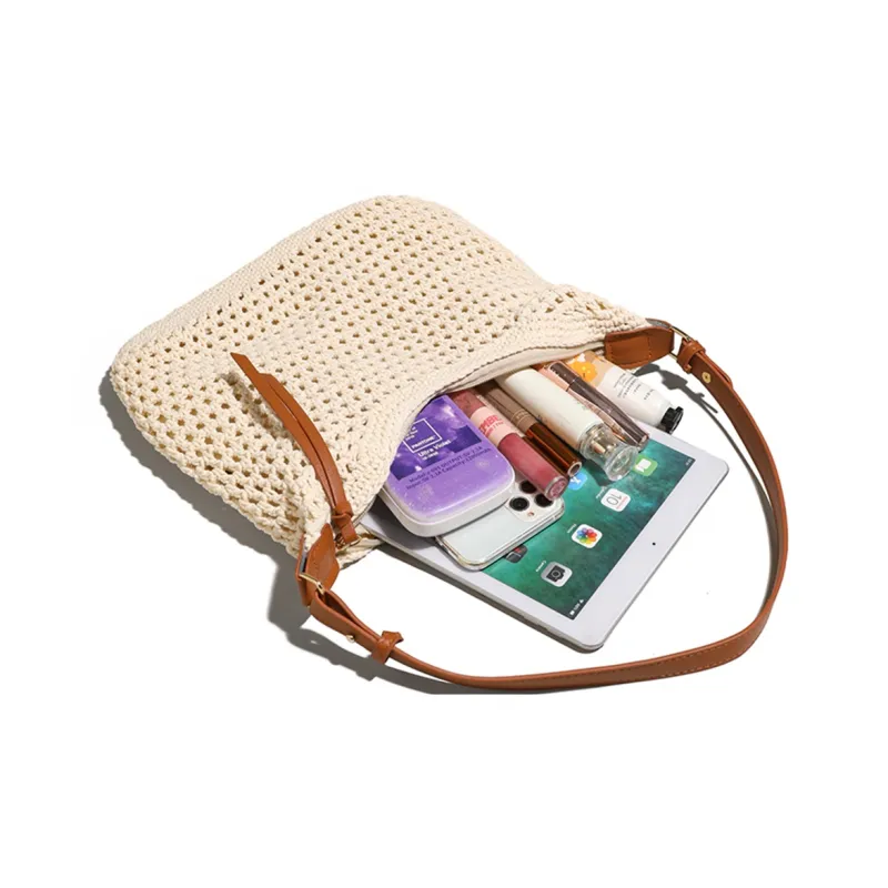 COLINS KEIRS Knitted Fabric Cut Out Lightweight Commute Portable Shoulder Bag Crossbody Bag, Shoulder Bag Women's Ecru-6