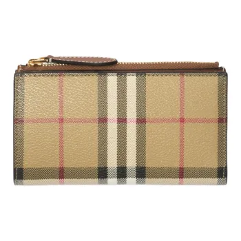Burberry Coated Cotton Blend Fabric Wallet Medium Size Women's Beige & Heather Brown