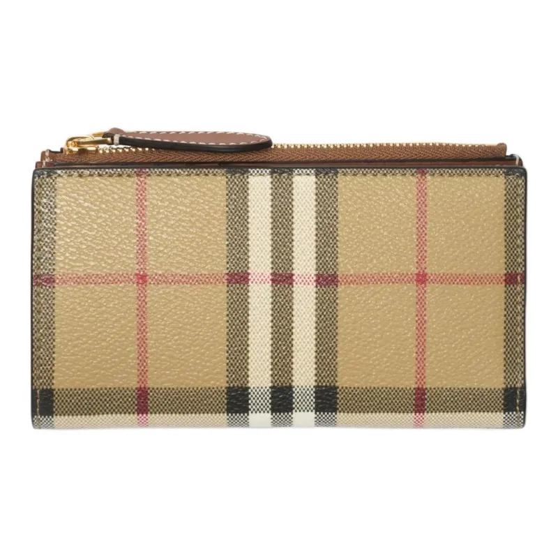 Burberry Coated Cotton Blend Fabric Wallet Medium Size Women's Beige & Heather Brown-0