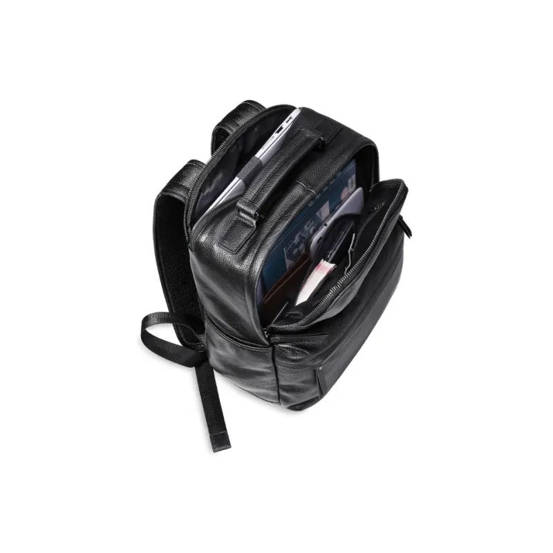 PESASRIE Top Grain Cow Leather Backpack Men's Black-3
