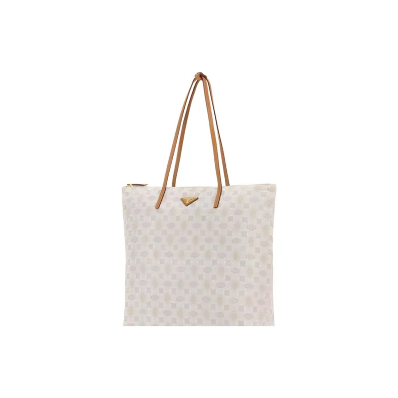 PRADA Recycled Nylon Tote Bag Shopping Bag Shoulder Bag Handbag Women's Light Beige-4