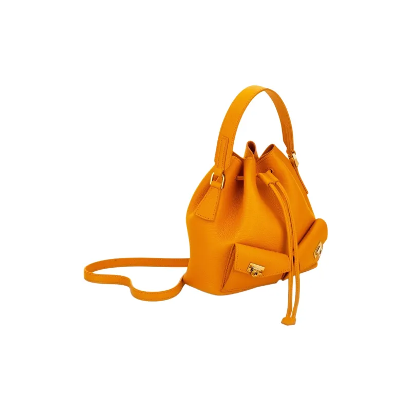 FERRAGAMO Hug Calfskin Bucket Bag Handbag Women's Ginger Yellow-3