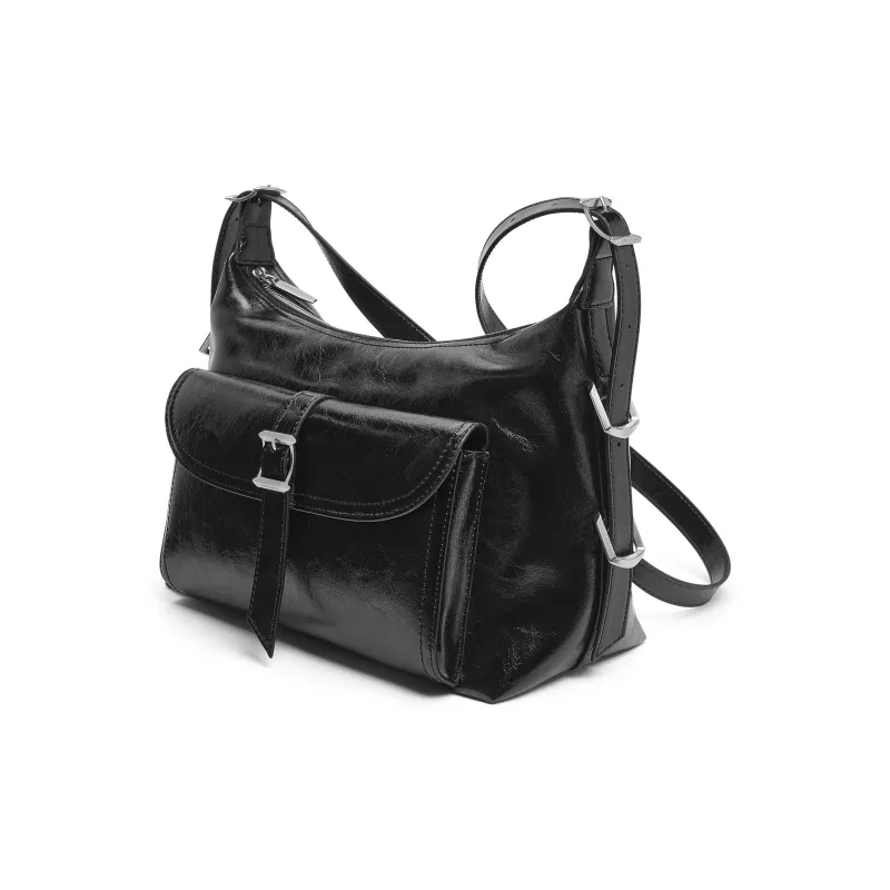 CHARLES&KEITH PU Crossbody Underarm Shoulder Bag Women's Noir Black/Cream Milk White-2