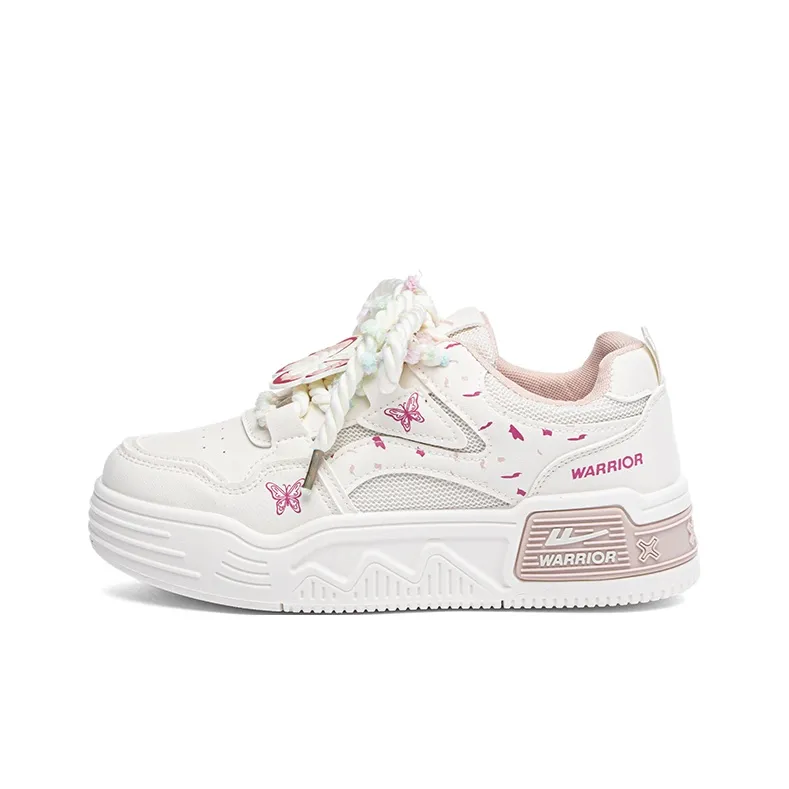 Warrior Anti Slip Wear Resistant Low Top Skateboard Shoes Women's Beige Pink-0