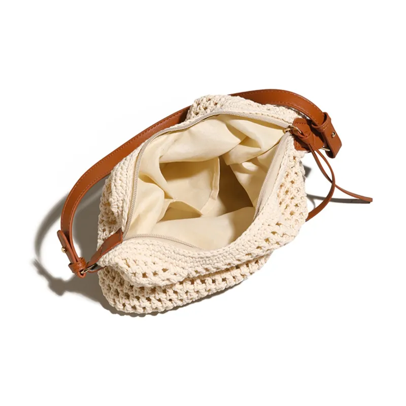 COLINS KEIRS Knitted Fabric Cut Out Lightweight Commute Portable Shoulder Bag Crossbody Bag, Shoulder Bag Women's Ecru-7
