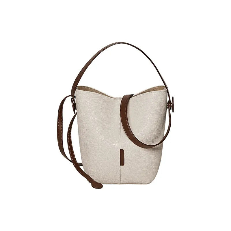 Narandu Cow Leather Bucket Bag, One Shoulder Handbag Small Size Women's Trench Gray-6