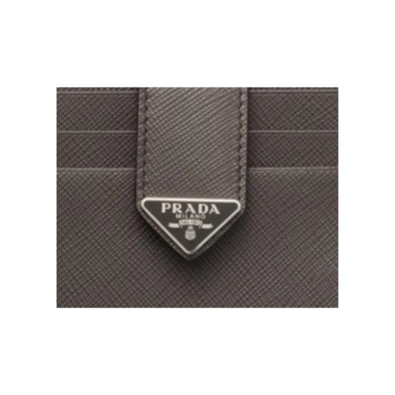 PRADA Saffiano Calfskin Card Holder Men's Smoky Brown-3