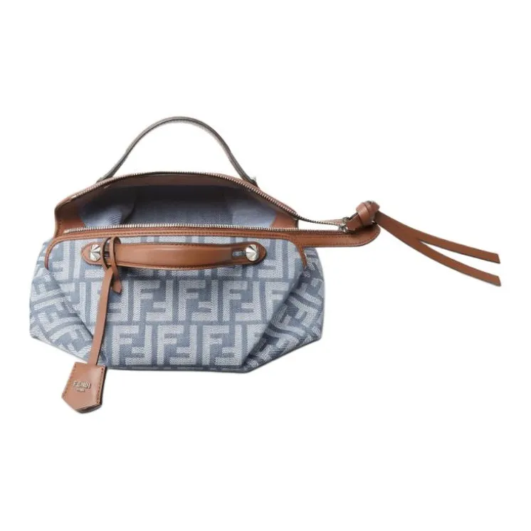 FENDI Jacquard Fabric With Calfskin Shoulder Bag, Crossbody Bag, Handbag Medium Size Women's Blue-4