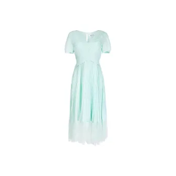 Self portrait Pleated Lace trim Midi Dress
