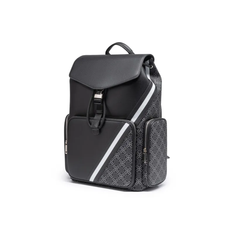 Chrisdien Deny Cow Leather With Synthetic Leather With Fabric Backpack Men's Black-1
