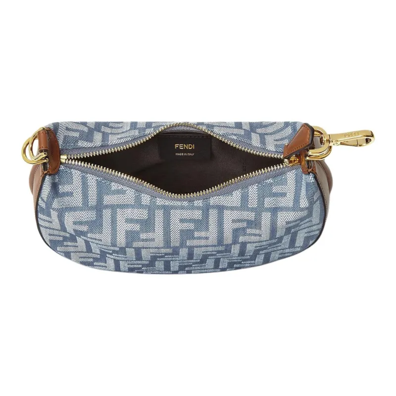 FENDI Fendigraphy Cotton Crescent Bag, Shoulder Bag, Crossbody Bag, Handbag Mini Women's Blue-2