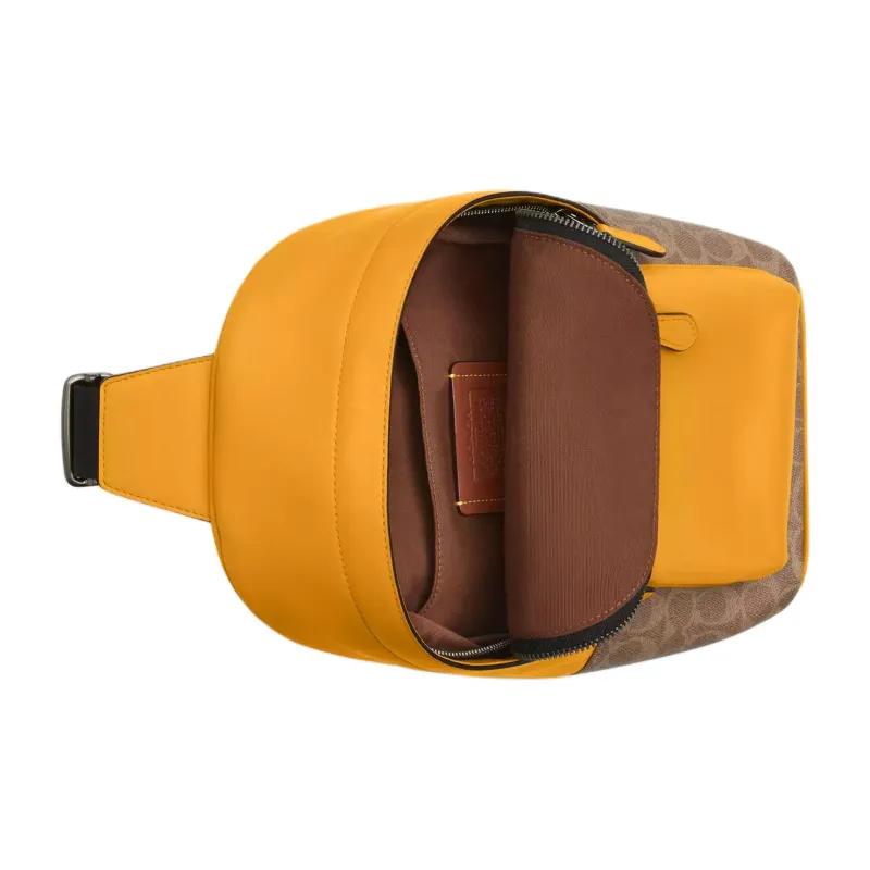 COACH West Coated Canvas Sling Bag Trumpets Men's Tan & Yellow-2